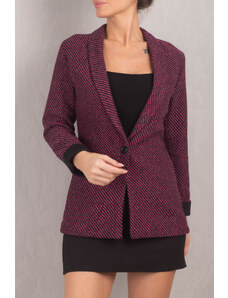 armonika Women's Pink Striped Fold Sleeve Single Button Cachet Jacket