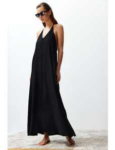 Trendyol Black Maxi Woven Decollete Backless Beach Dress