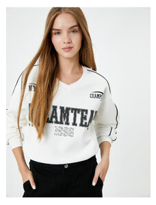 Koton V-Neck College Sweatshirt Printed Long Sleeve