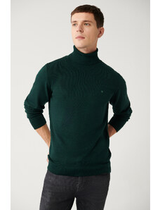 Avva Green Unisex Knitwear Sweater Full Turtleneck Non Pilling Regular Fit