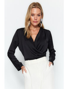 Trendyol Black Double Breasted Satin Woven Blouse