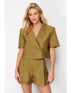 Trendyol Khaki Woven Short Sleeve Linen Look Blazer Jacket