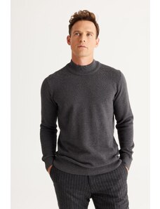 AC&Co / Altınyıldız Classics Men's Anthracite-melange Standard Fit Half Turtleneck Cotton Patterned Knitwear Sweater