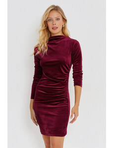Cool & Sexy Women's Burgundy Velvet Gathered Mini Dress GO146