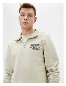 Koton Half Zipper Sweatshirt High Neck Motto Printed