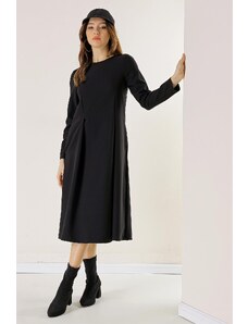 By Saygı Double Pleated Pocket Imported Knitted Crepe Dress