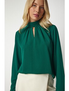 Happiness İstanbul Women's Emerald Window Detail Flowy Crepe Blouse