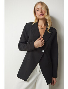 Happiness İstanbul Women's Black Double Breasted Collar Single Button Blazer Jacket