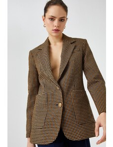 Koton Women's Mustard Plaid Jacket