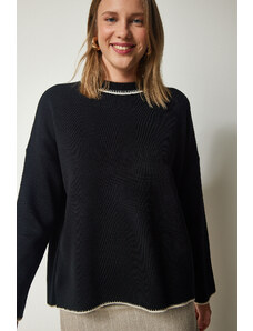 Happiness İstanbul Dámský černý pletený svetr s kulatým výstřihem