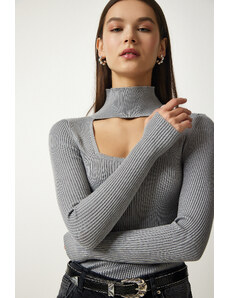 Happiness İstanbul Women's Stone Cut Out Detailed High Collar Ribbed Knitwear Sweater