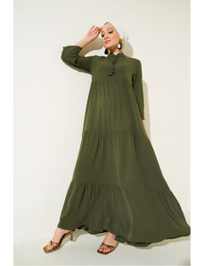 Bigdart 1627 Collar Lace-up Hijab Dress - D.khaki