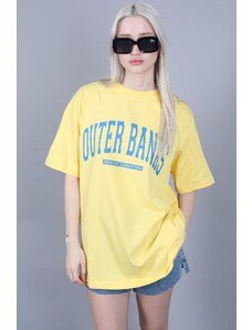 Madmext Yellow Printed Oversize Round Neck Women's T-Shirt