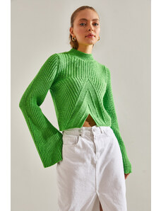 Bianco Lucci Women's Half Turtleneck Patterned Crop Sweater