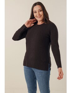 By Saygı Braided Plus Size Sweater with Beading Detail on the Front.