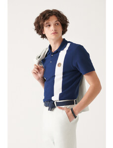 Avva Men's Navy Blue Polo Collar Jacquard Cotton Marine Printed Standard Fit Regular Cut T-shirt