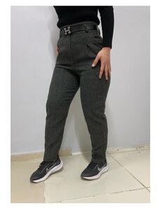Laluvia Khaki Belted Wool Effect Trousers