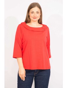 Şans Women's Red Plus Size Cotton Fabric Collar With Ornamental Buckle.