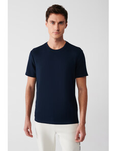 Avva Men's Navy Blue Crew Neck Printed Soft Touch Regular Fit T-shirt
