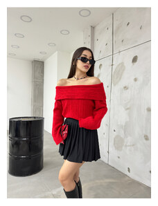 BİKELİFE Women's Madonna Collar Off-the-Shoulder Knitwear Sweater