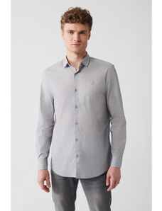 Avva Men's Light Gray 100% Cotton Printed Classic Collar Slim Fit Slim Fit Shirt