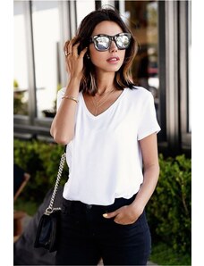 Madmext Women's White V-Neck Loose T-Shirt Mg310