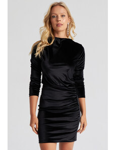 Cool & Sexy Women's Black Velvet Gathered Mini Dress GO146