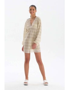 Dagi Ecru Long Sleeve Short Dress