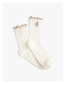 Koton Flower Embroidered Socket Socks with Ruffle Detail