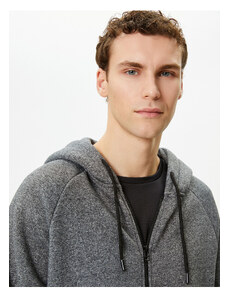 Koton Oversize Zippered Sweatshirt Hooded Marked Pocket Detailed Raised