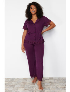 Trendyol Curve Plum Lace Knitted Pajamas Set