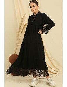 By Saygı Laced Oversize Viscose Dress with Half Button Front Sleeves and Hem