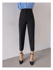 Laluvia Black Front Flared High Waist Fabric Trousers