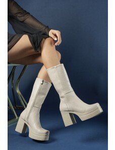Riccon Beige Skin Women's High Heeled Boots 0012690