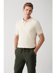 Avva Men's Beige 100% Cotton 3-Button Polo Neck Ribbed Standard Fit Regular Cut T-shirt