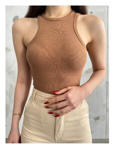 BİKELİFE Women's Ribbed Halter Neck Fitted/Situated Zero Sleeve Blouse