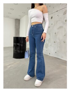 BİKELİFE Women's Blue High Waist Stretchy Flare Leg Jeans