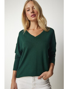 Happiness İstanbul Women's Emerald Green V-Neck Knitwear Blouse