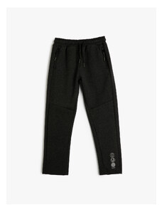 Koton Basic Sweatpants with Print Detail Tie Waist Ribbon