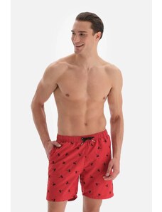 Dagi Men's Red Palm Embroidered Mid Shorts