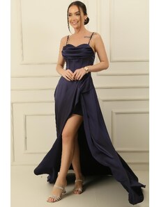 By Saygı Rope Strap Lined Underwire Long Satin Dress
