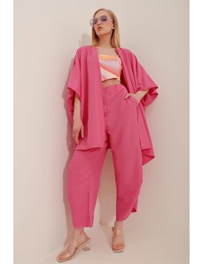 Trend Alaçatı Stili Women's Fuchsia Trousers And Jacket Double Suit With Slit