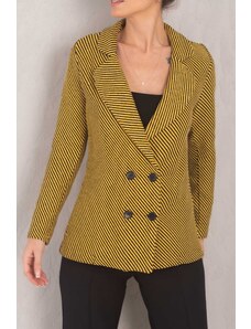 armonika Women's Yellow Stripe Pattern Four Button Cachet Jacket