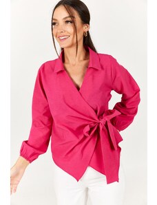 armonika Women's Fuchsia Collar Double Breasted Blouse