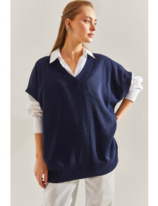 Bianco Lucci Women's V-Neck Short Sleeve Knitwear Sweater