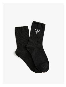 Koton Heart Socks Socket Embroidered