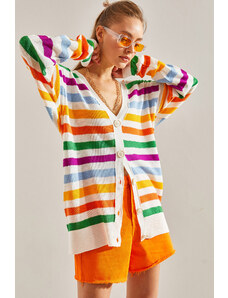 Bianco Lucci Women's Multi Color Striped Knitwear Cardigan