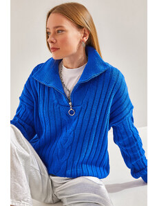 Bianco Lucci Women's Zippered Patterned Knitwear Sweater