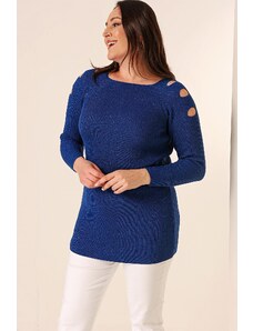 By Saygı Off-the-Shoulder Plus Size Sports Tunic Sweater
