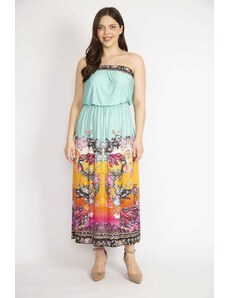 Şans Women's Colorful Plus Size Colorful Strapless Dress